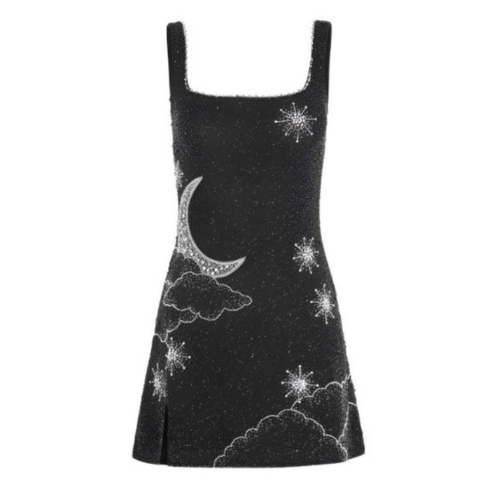 Midnight Mini Dress with Celestial Detailing