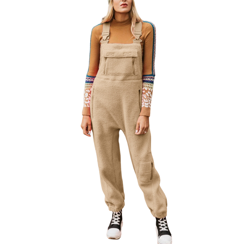 Fleece Overalls With Adjustable Straps And Utility Pockets
