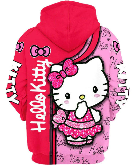 Oversized Hoodie With Kitty Graphic Print