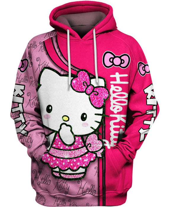 Oversized Hoodie With Kitty Graphic Print