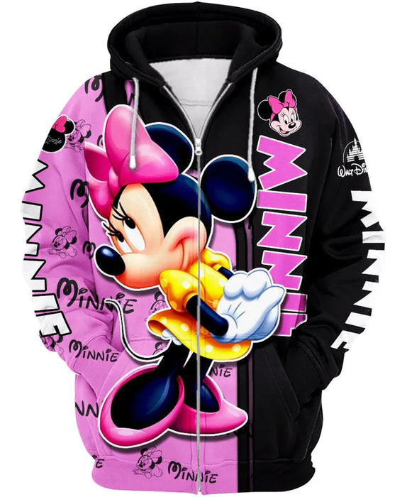 Cartoony Minnie Printed Zip Up Hoodie