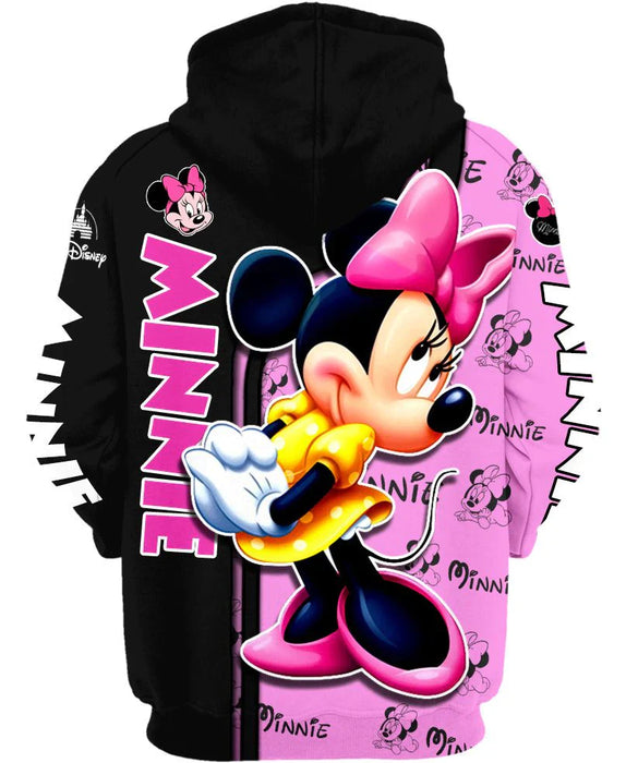 Cartoony Minnie Printed Zip Up Hoodie