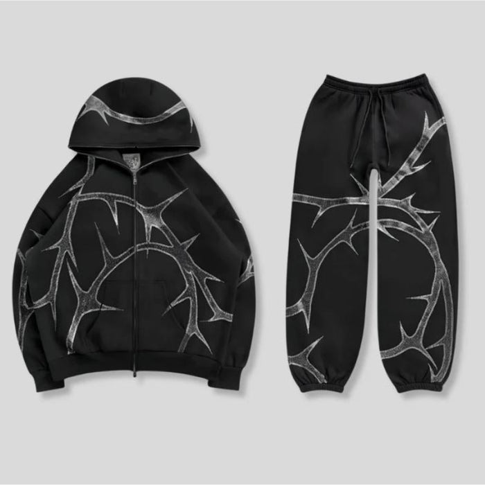 Rhinestone Unisex Hoodie And Jogger Pant Set