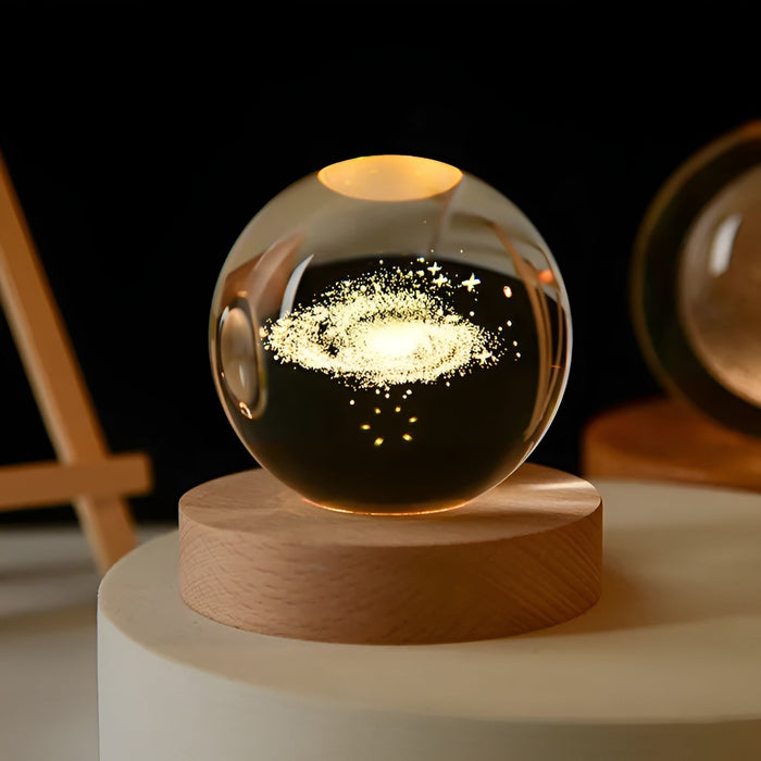 3D Galaxy Crystal Ball Lamp With Wooden Base