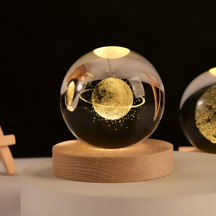 3D Galaxy Crystal Ball Lamp With Wooden Base