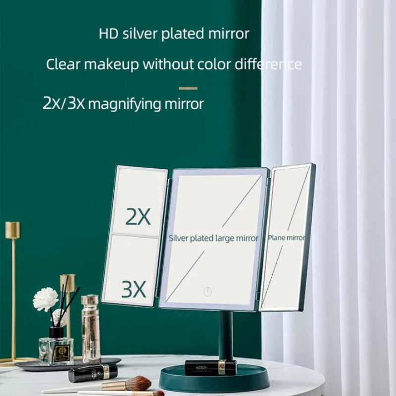 Trifold LED Illuminated Makeup Mirror With Touch Sensor
