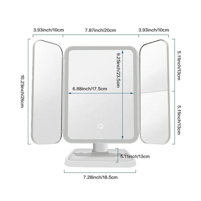 Trifold LED Illuminated Makeup Mirror With Touch Sensor