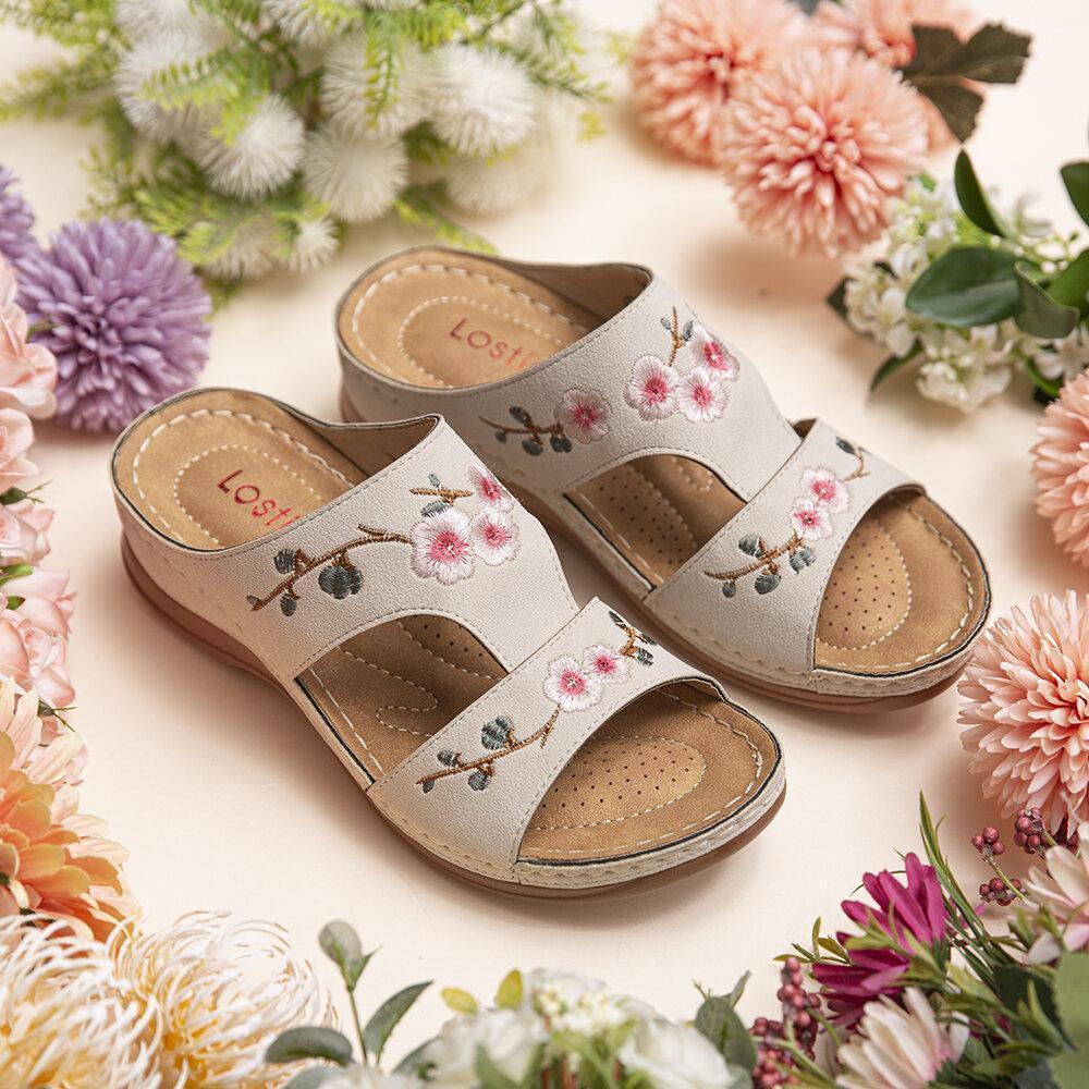 Flower Embroidered Wedges Sandals – Inspirational Gadget