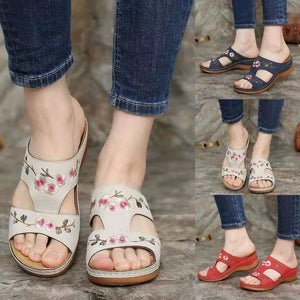 Flower Embroidered Wedges Sandals