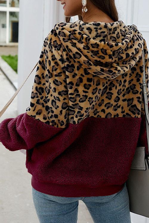 Chic Leopard Zip-Up Patchwork Hooded Coat(5 Colors)