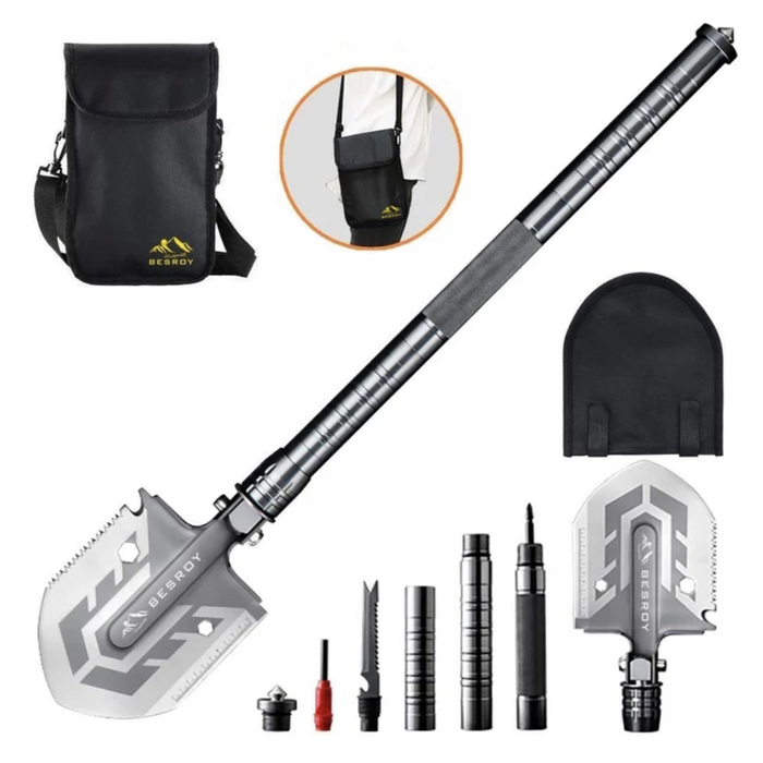 Portable Military Folding Shovel with Tactical Waist Pack & Multi-Tools